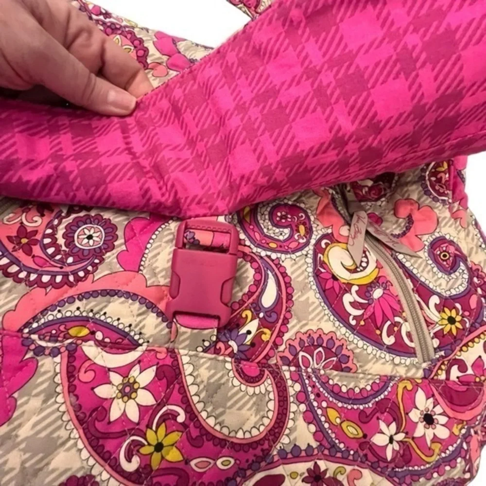 Vera Bradley Messenger Cross‎ Body Bag Pink Paisley Meets Plaid Retired Laptop